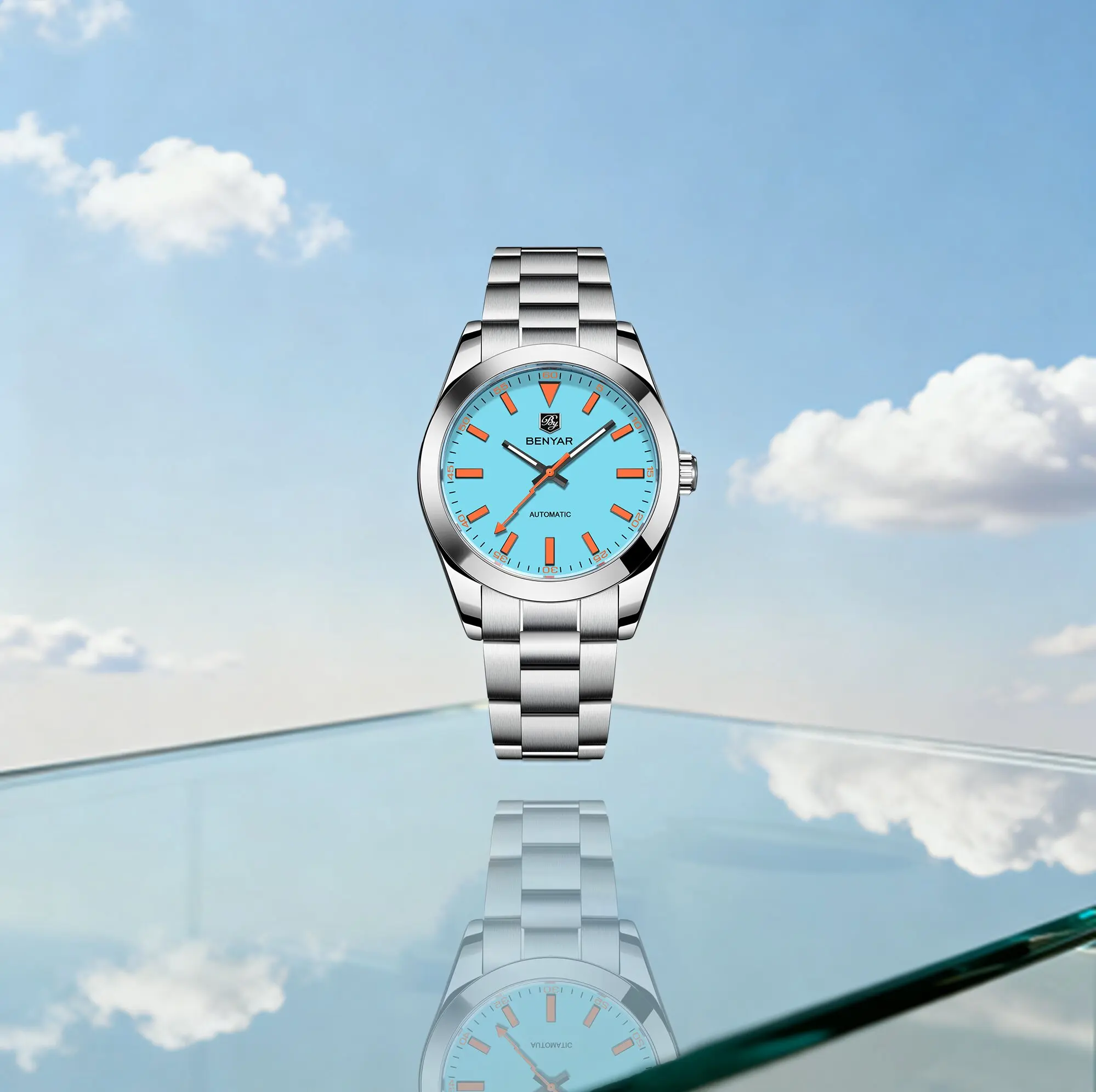 

BENYAR 2026, мужские автоматические механические часы, простые атмосферные легкие деловые светящиеся водонепроницаемые складные застежки из нержавеющей стали