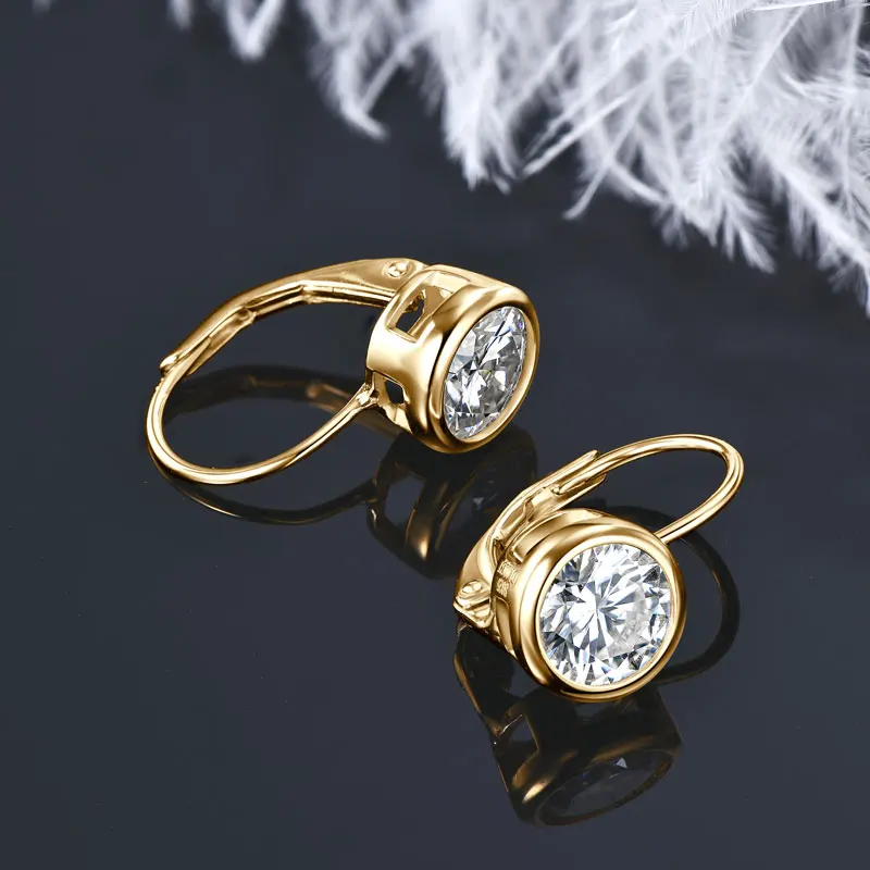 IOGOU 1CT 2CTD Moissanite Drop Hoop Earrings 925 Silver for Women 6.5mm 8mm Bezel Lab Diamond Wedding Party Fine Jewelry Gift