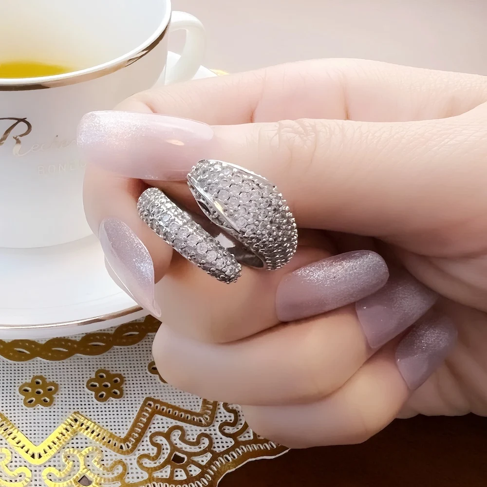 Wąż Pave białe pierścienie styl europejski Glam moda dobra biżuteria dla kobiet wiosna prezent w 925 Sterling Silver