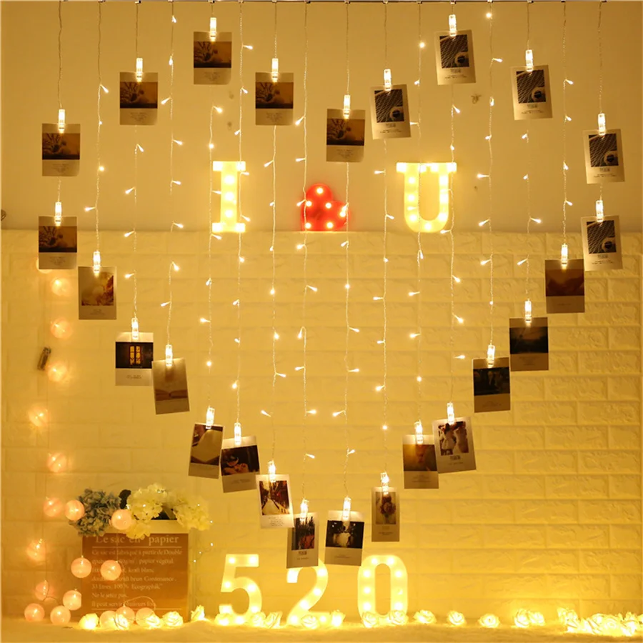 Love Heart Shape Curtain String Light Butterfly Photo Clip Diy Fairy Curtain Light For Birthday Christmas Party Wedding Decor