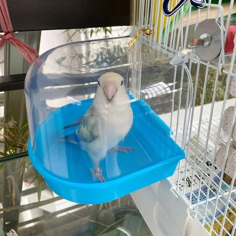 New Bathtub Shower Box Plastic Case Water Bathtub, Pet Bird Bowl Parrot Hanger Cage Accessories