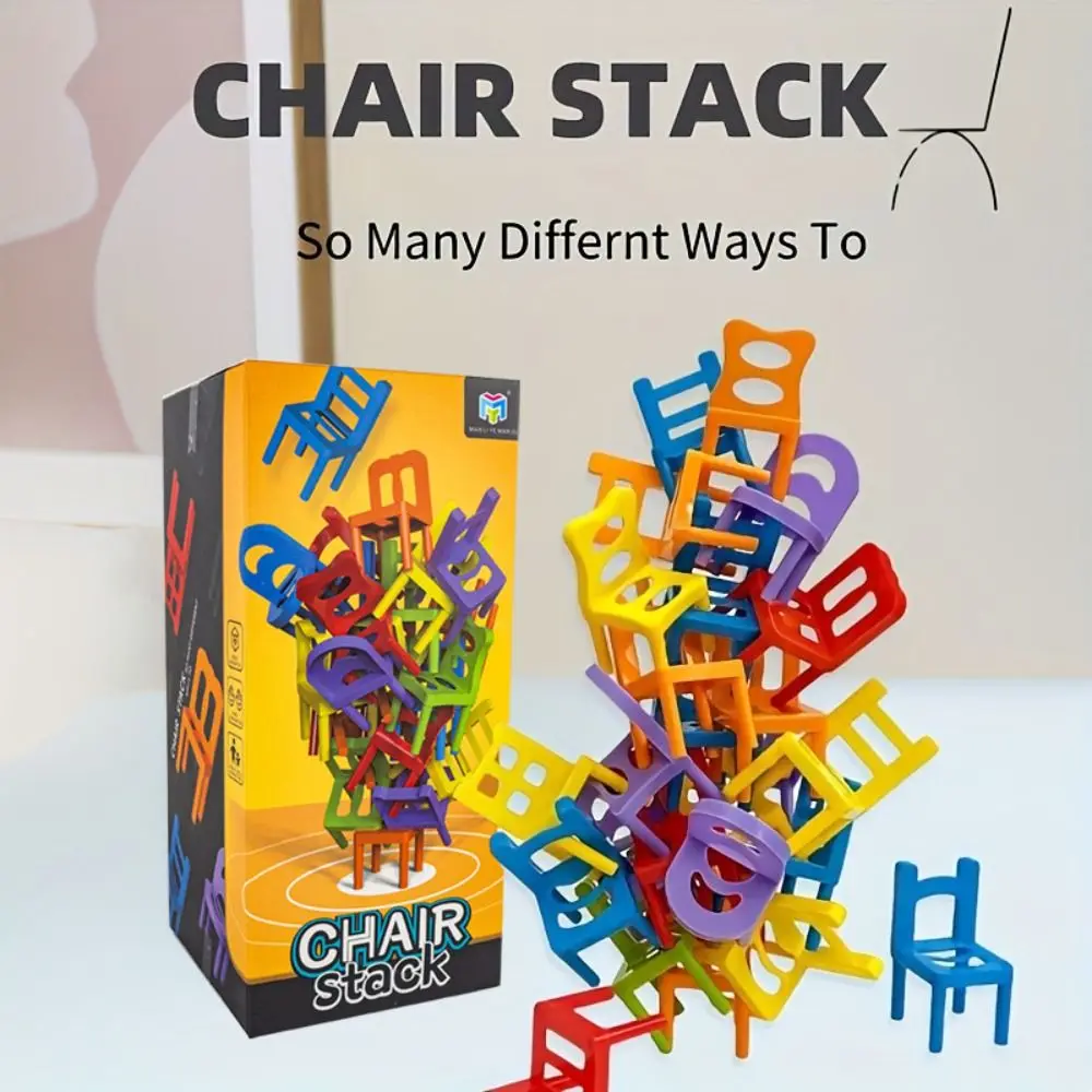 24/36/42 Pcs Colorful Children's Puzzle Folding Chair Parent-Unisex Interactive Balancing Chair Stack Party Game