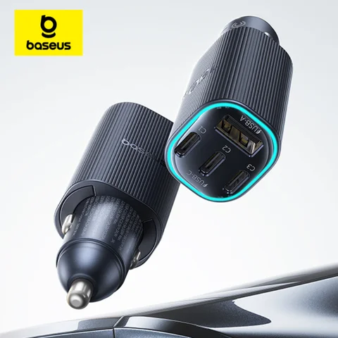 Carregador Veicular Baseus 160W com Carregamento Rápido PPS PD3.0 USB Tipo C para Celulares iPhone 17 16 15 14, Laptops e Tablets Xiaomi