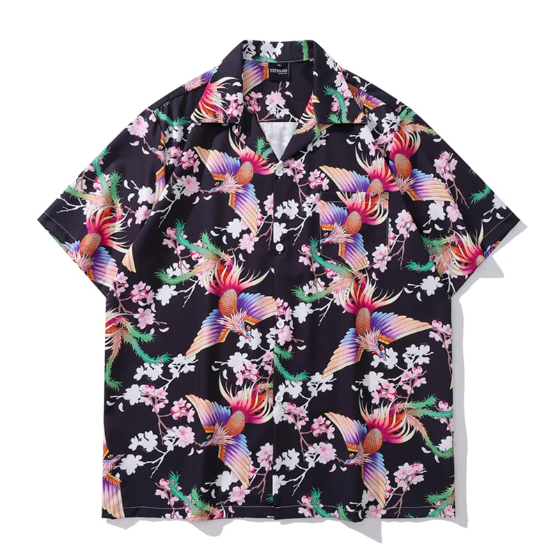 Phonex Full Print Holiday Beach Shirts Men Women Summer Button Down Collar Vintage Men's Shirts Male Top