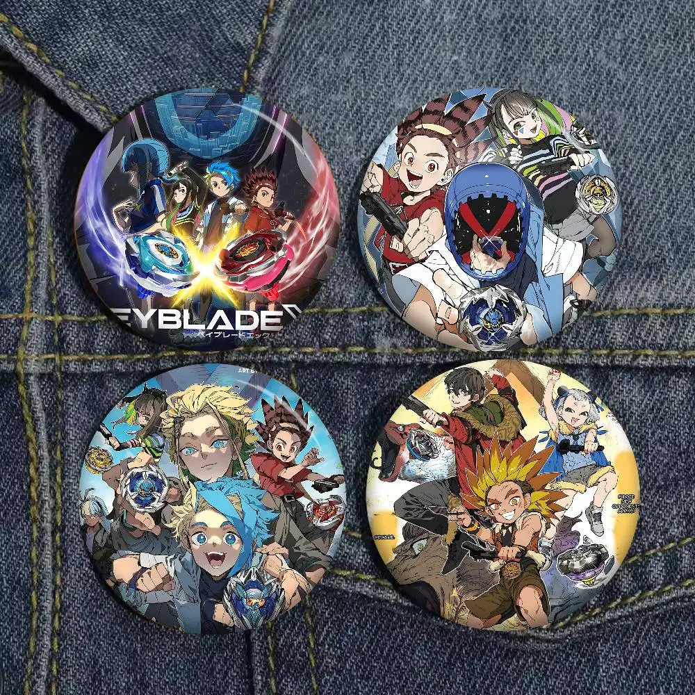 Vintage Anime b-eyblade X 32/44/58mm Pin hecho a mano redondo divertido broches a presión para accesorios de mochila insignia decoración de sombrero