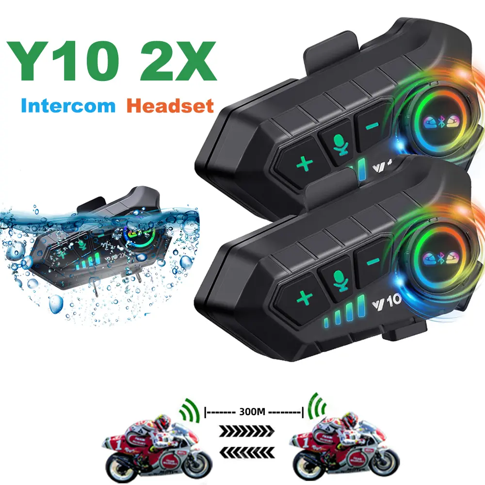 Kebidumei yp10 2x sem fio bluetooth5.3 capacete da motocicleta interfone fone de ouvido à prova dwaterproof água 300 m intercomunicador alto-falante fone de ouvido