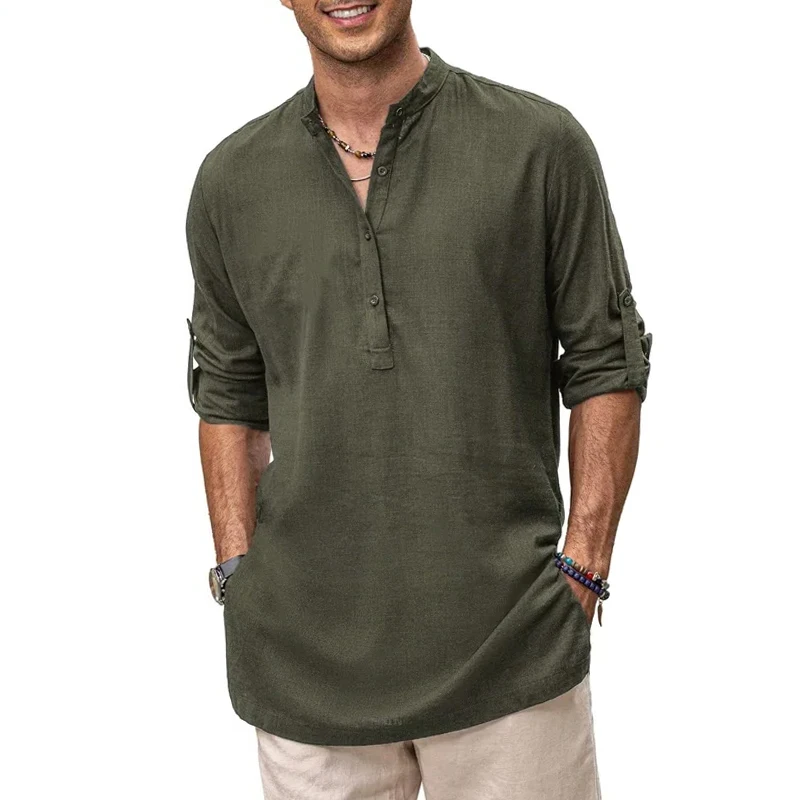 Mens New Cotton Oversized Henley Shirt Casual Lightweight Long Sleeve Tops Stylish Beach and Hawaiian Inspired Tee for Men