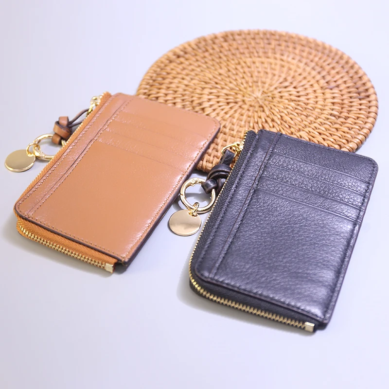 Cow Leather Woman Card Holder Luxury Design Slim Card Wallet Custom Initials Fashion Girls Coin Purse Personalized Birthday Gift