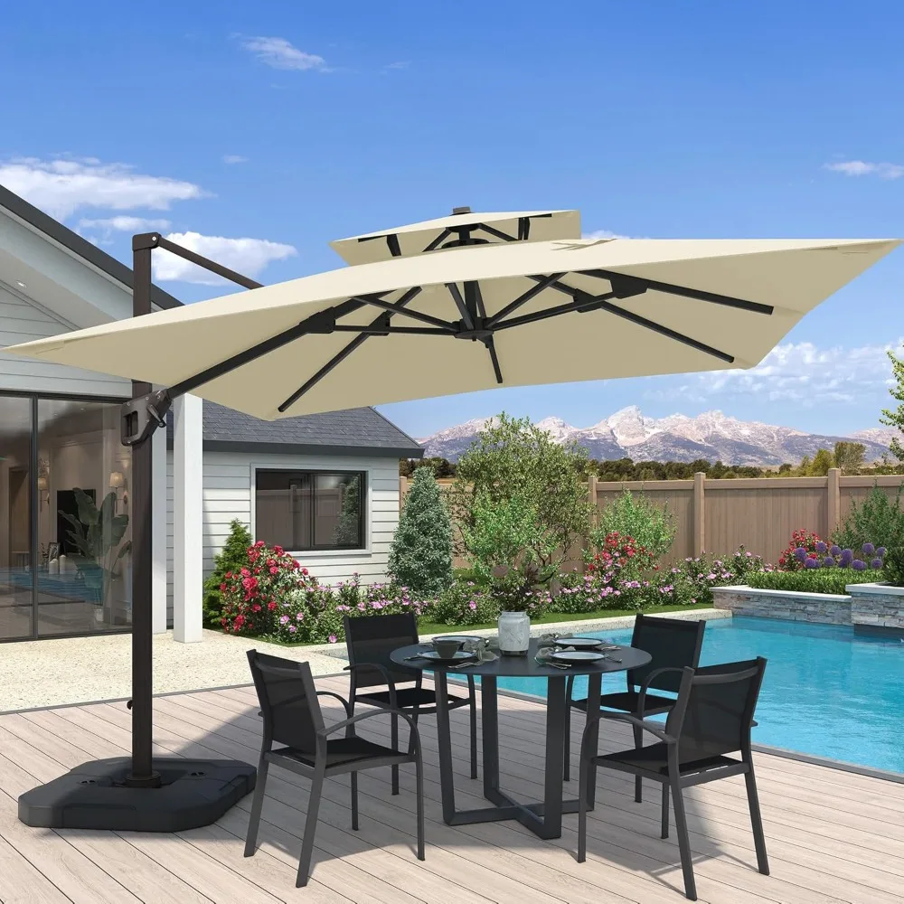 

10x10 FT Cantilever Patio Umbrella with Base Included Double Top Outdoor Square Large Heavy Duty Aluminum Offset, Customized