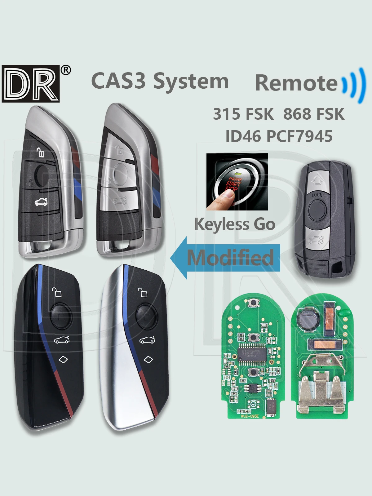 DR ID46 PCF7945 315/868 FSK CAS3 CAS3+ Zmodyfikowany pilot zdalnego sterowania samochodowym systemem Keyless Go do BMW 1 3 5 6 X5 X6 Z4 E90 E91 E92 E93 E60 E61 E70 — 2
