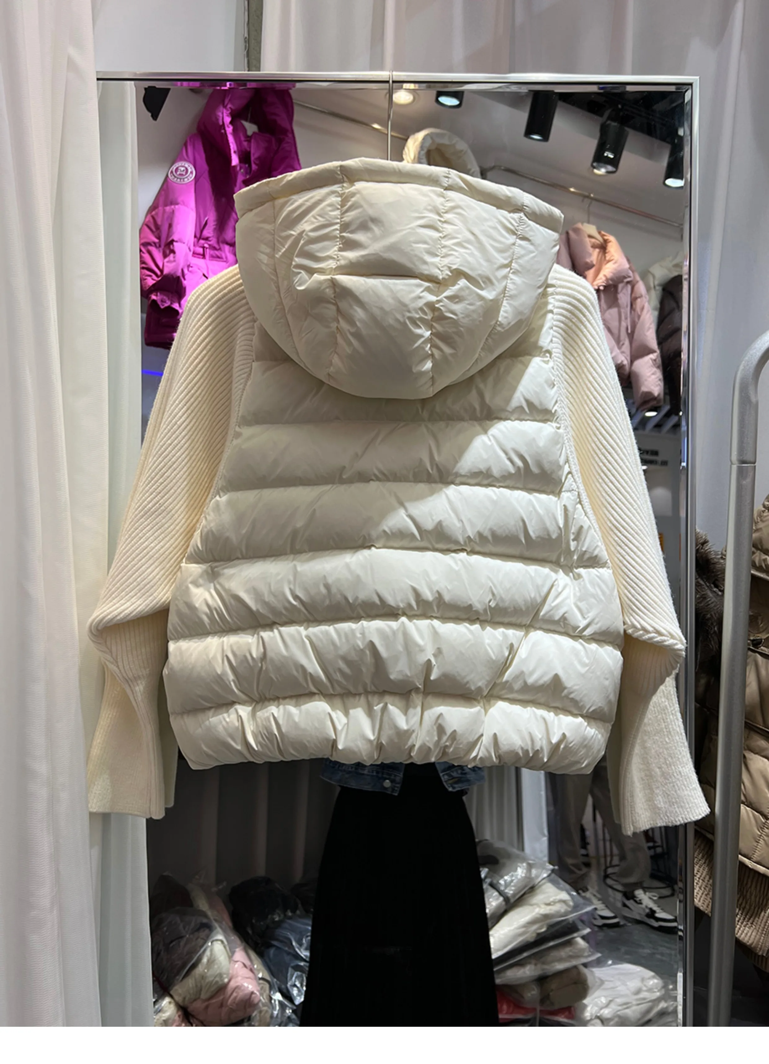 Otoño/Invierno chaqueta de plumón europea nueva para mujer chaqueta de empalme de punto con capucha para ir al trabajo