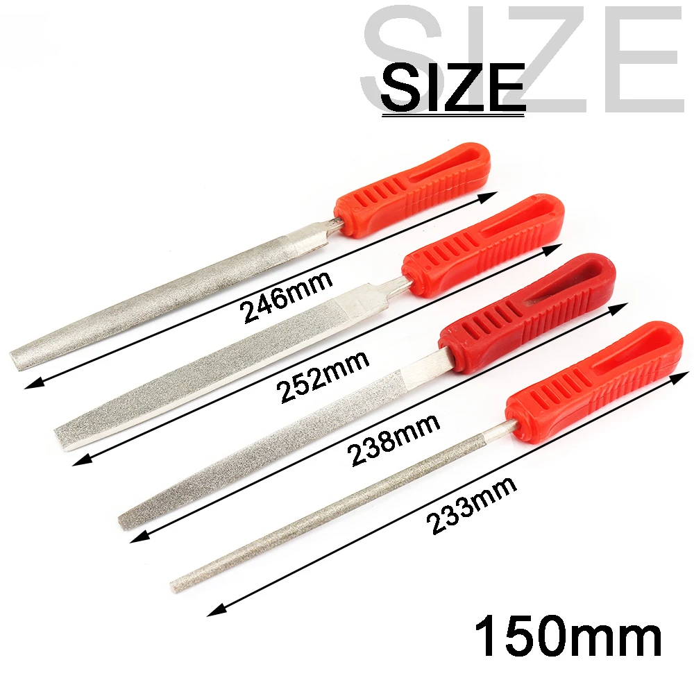 6'' Durable Diamond Flat File Diamond Round File Red Sliver Diamond Needle Flat Long-lasting Hand Tools Grinding and Polishing