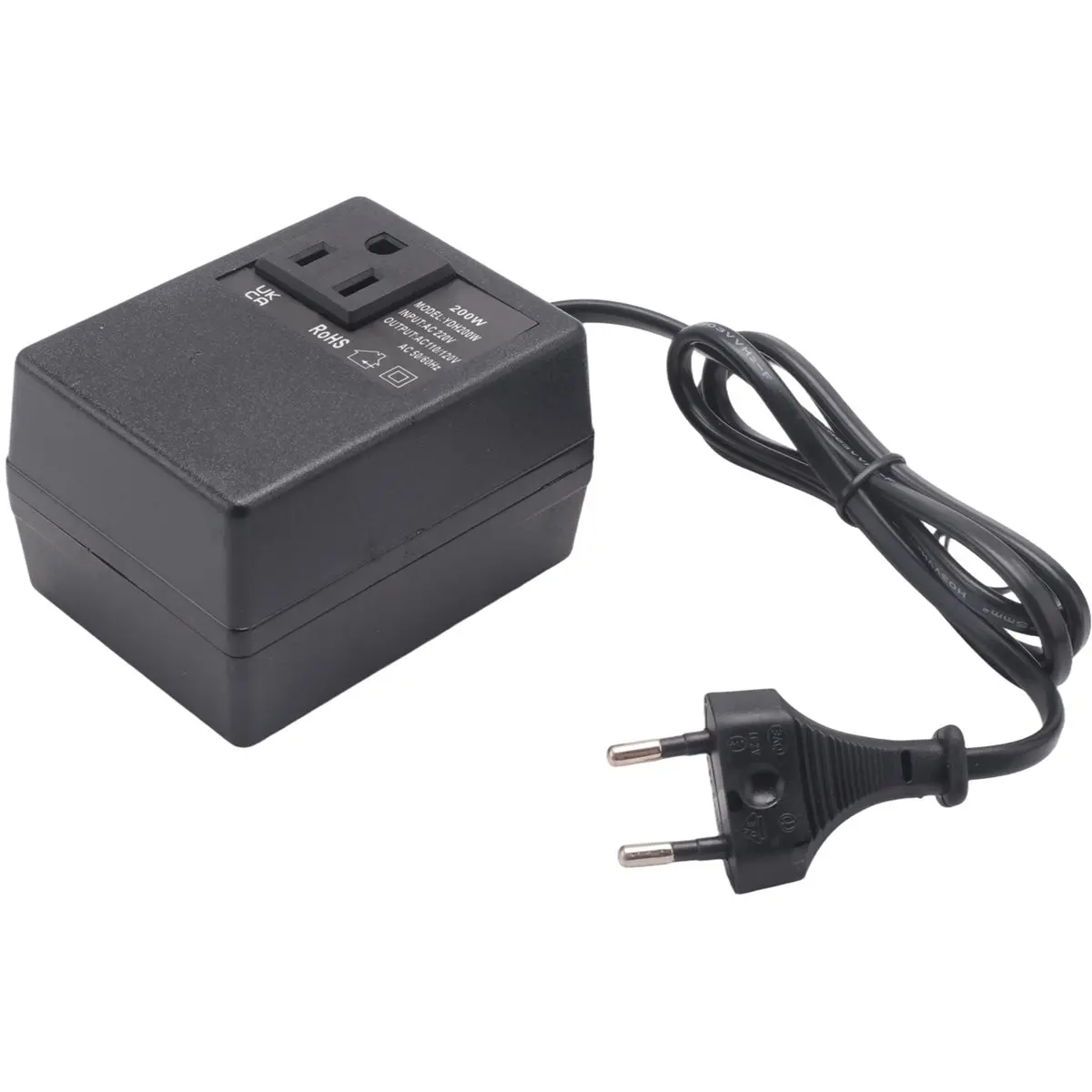 (AD11] 200W Voltage Converter Transformer EU to US - Step-Down Transformer 220V to 110V Single Phase Travel Adapter EU Plug