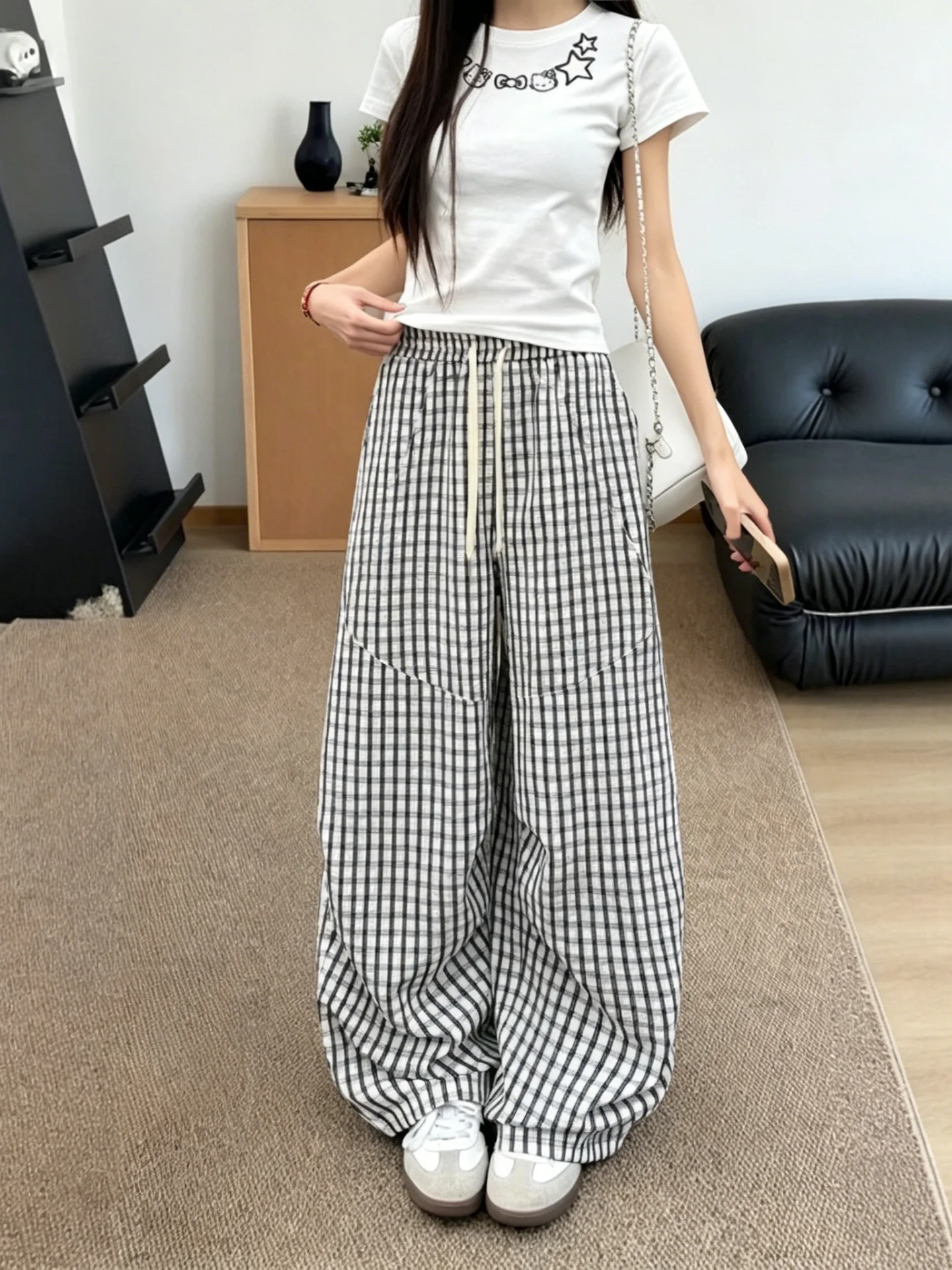 Textured Bubble Cloth Plaid Pants Straight Leg Wide Leg Loose Fit Summer Thin Knife  Pleated Casual Trousers for Men And ...