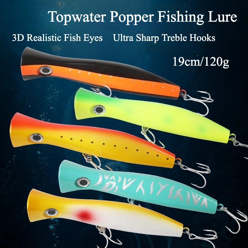 

19cm 120g Topwater Popper Fishing Lure Saltwater Big Mouth Wobbler GT Offshore Hard Artificial Bait for Sea Fishing
