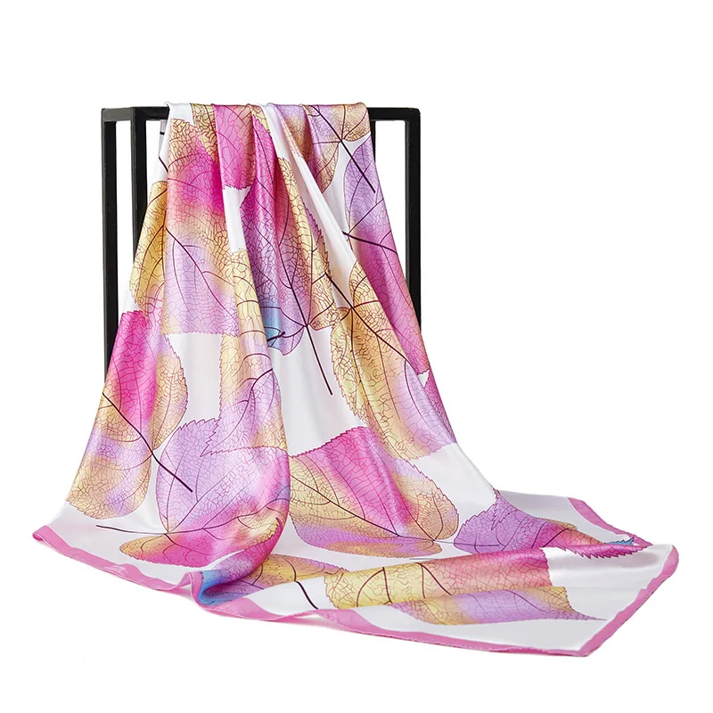 1 pçs 90cm padrão de folha de bordo impresso grande lenço quadrado para mulheres fresco e versátil sacos de chapéu roupas cachecóis