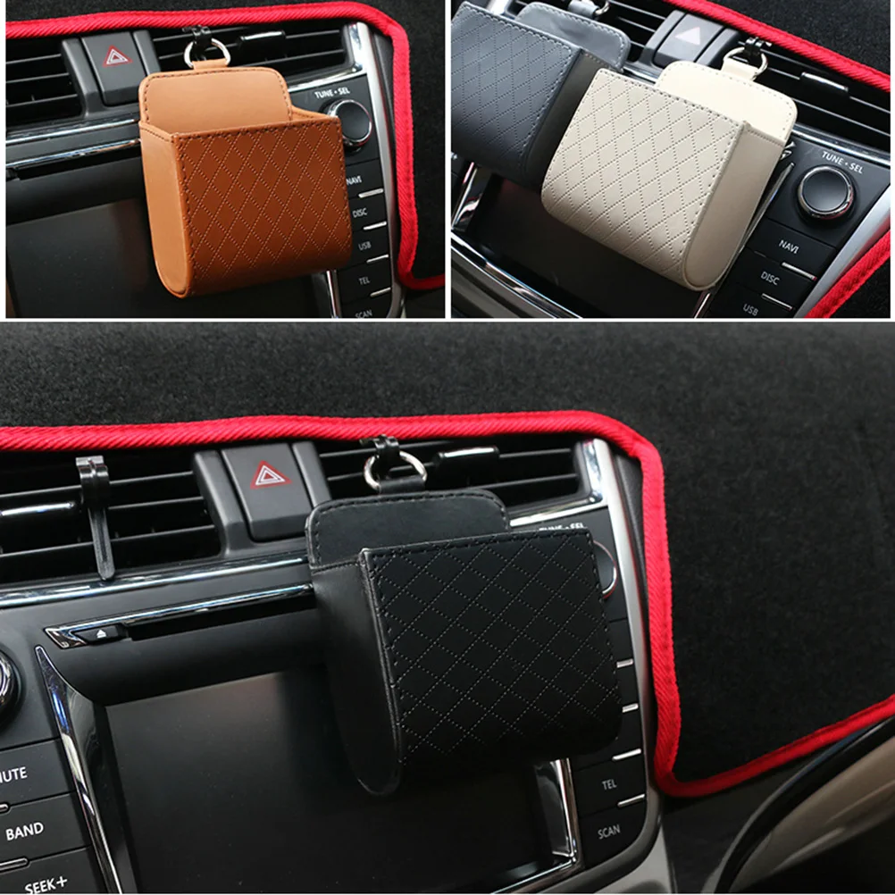 

Car Air Vent Storage Bag Large Capacity ganizer Pouch For Phone Coins Bills Cigarettes Stylish Checkered Printing Car Vent Mount