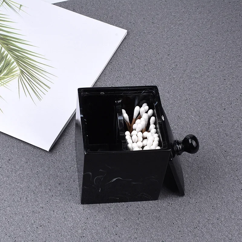 1pc Nordic Resin Cotton Swab Box Household Toothpick Holder with Cover Multi-purpose Storage Box Bathroom Desktop Organizer