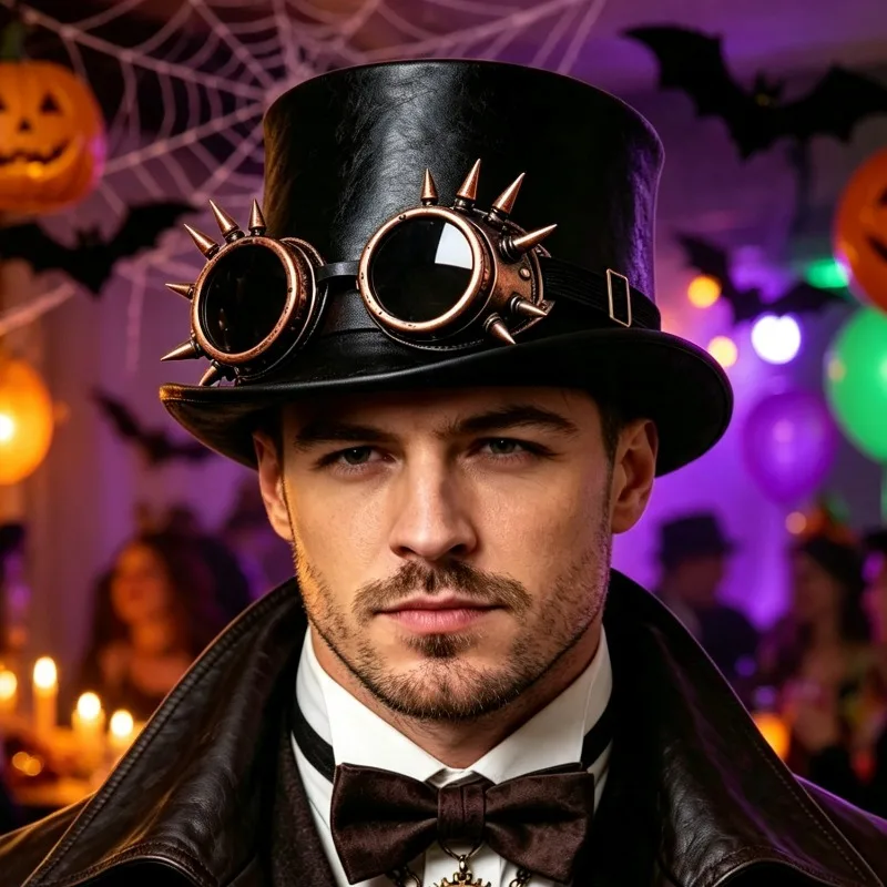 Halloween Punk Steampunk Goggles Retro Hat Decor Eyewear Rivet Frame Adjustable Elastic Strap Unisex Cosplay Prop Party Gifts