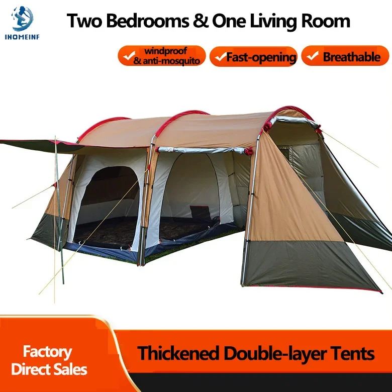 New Large Thickened Double-layer Tents for 5~8 People Camping Windproof Anti-mosquito Outdoor Travel Safe & Reliable Tent