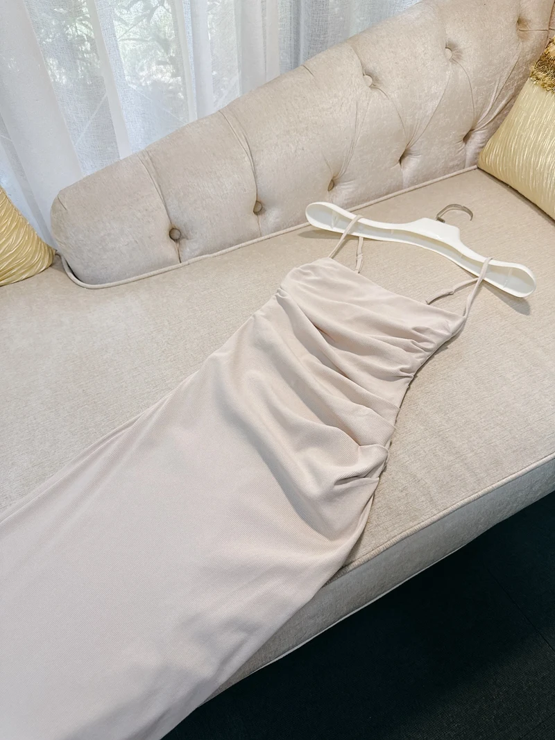 여성용 하이웨이스트 니트 랩 바디콘 드레스, 플리츠 디자인과 플리츠 장식, 사이드 지퍼