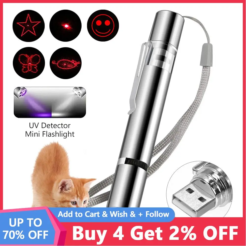 3-In-1 Mini Red Pointer Pen USB Rechargeable 3 In 1 Red Light White LED Torch Light Cat Dog Pet Toy UV Flashlight Leveling lamp