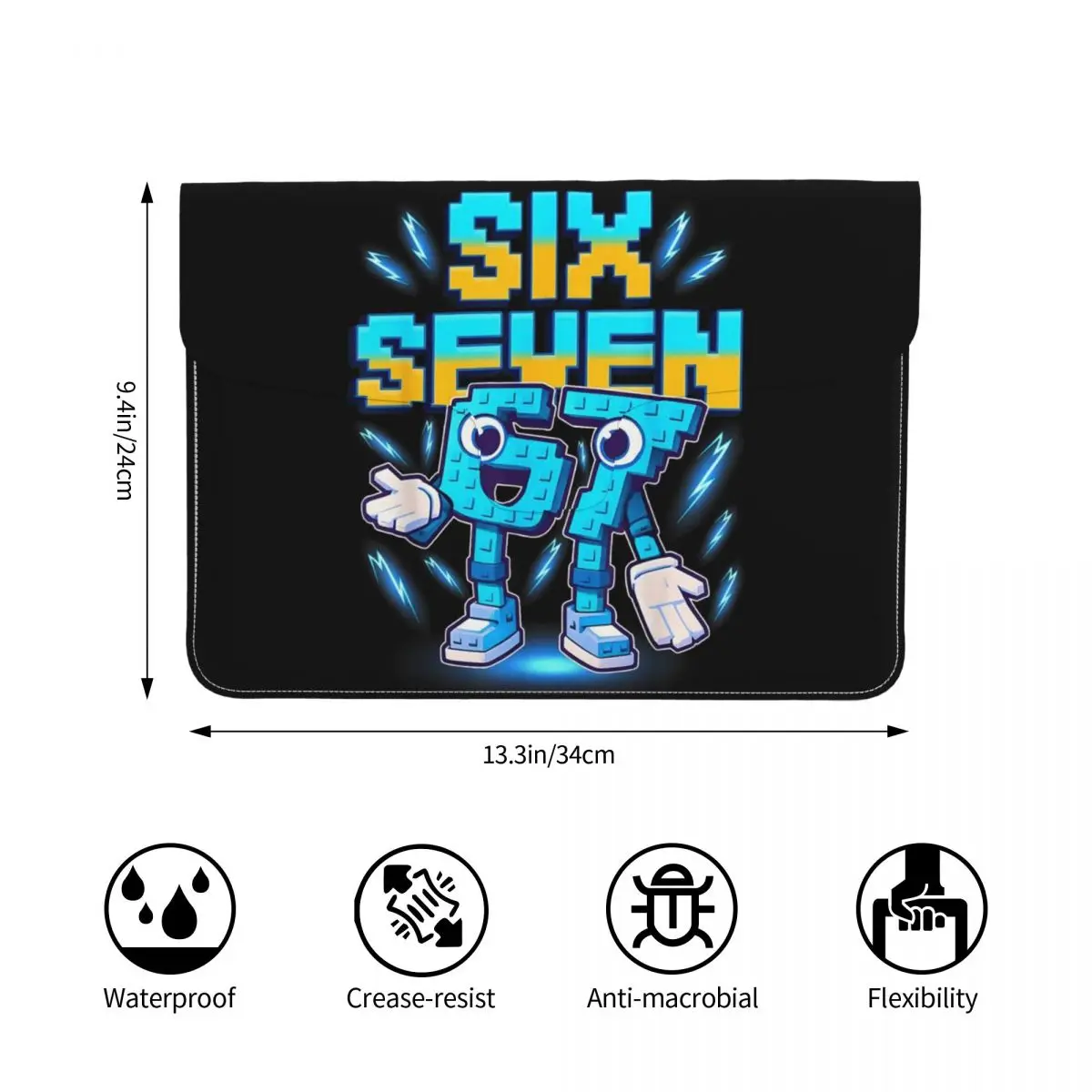 Number 67 Building Blocks Print PU Leather Horizontal Laptop Sleeve Shockproof Soft Lining Notebook Case 13 Inch