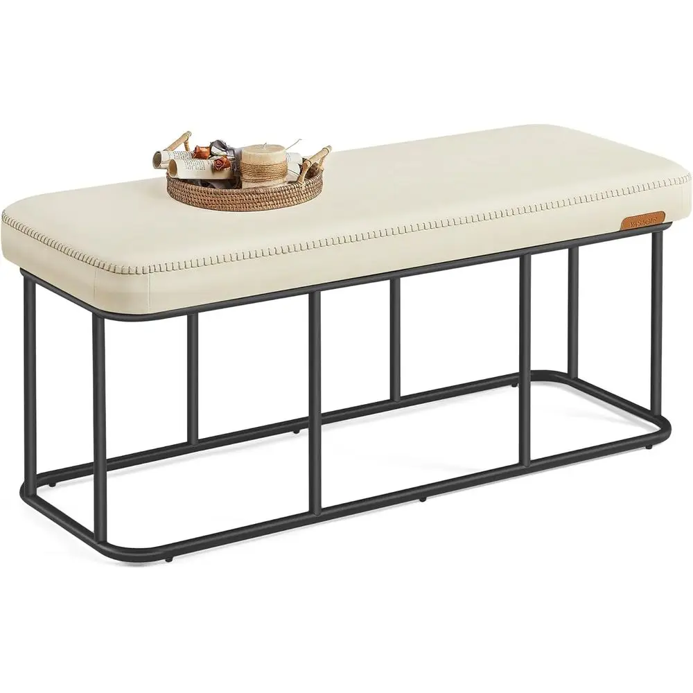 

Скамья-пуфик для хранения вещей, ширина 43,3 дюйма, искусственная кожа, кремово-белый цвет, для современной гостиной, выдерживает до 660 фунтов.
