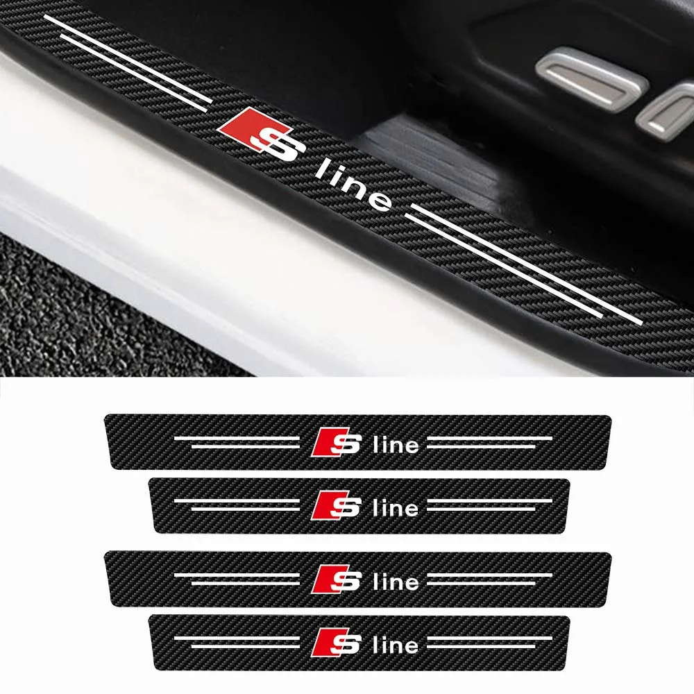 4pcs/set Carbon Fiber Leather Car Door Sill Anti-Scratch Decorative Sticker For Audi Sline A3 8P 8L 8V A4 B8 B6 B7 B9 A6 C6 C7
