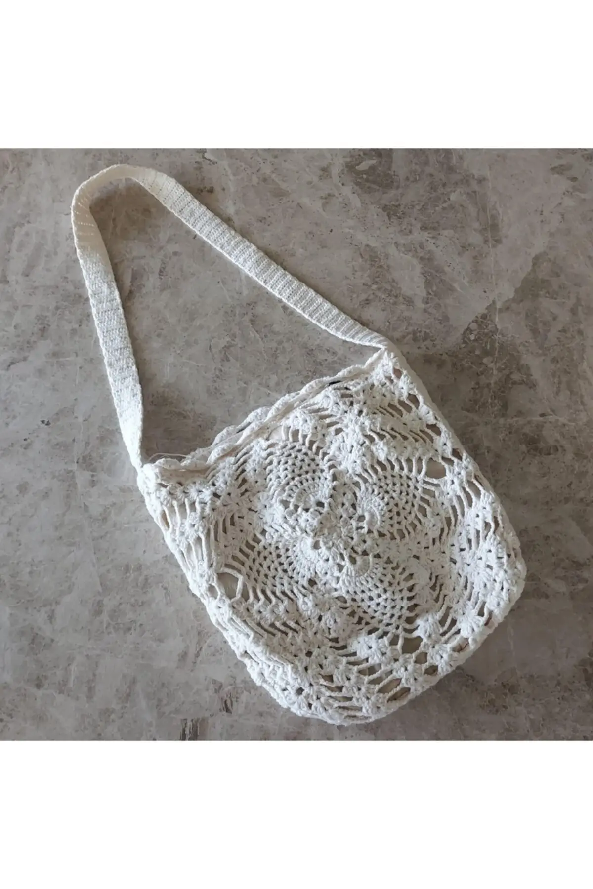 

Uras Knitted Hand Made Design White Color Lined Mesh Bag Women bag Shoulder Bag Handmade