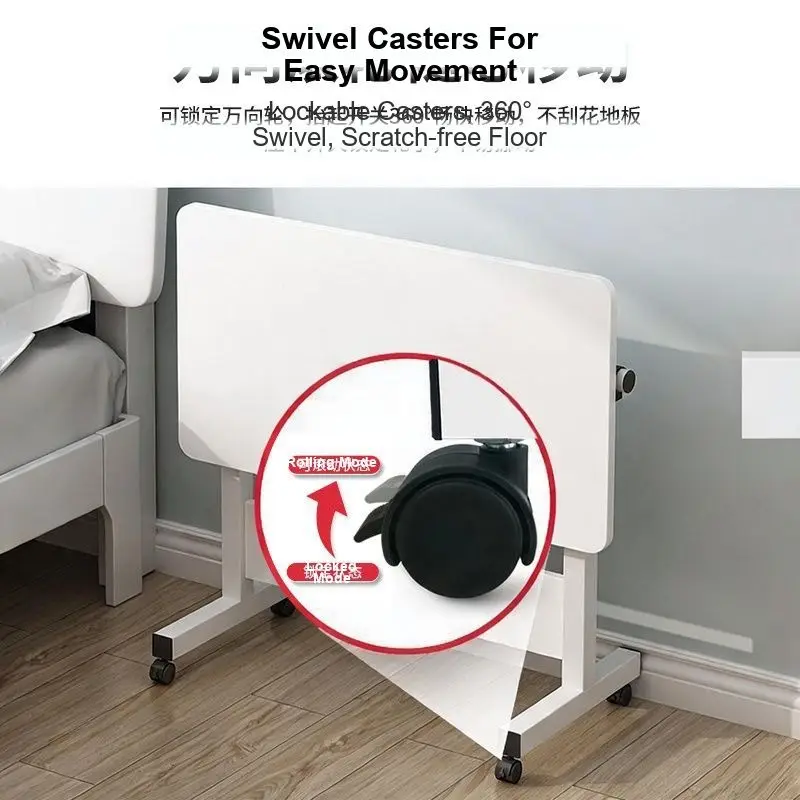 Movable Lifting Folding Table with Rollers Simple Household Bedroom Bedside Small Table Notebook Multi-purpose Folding Table