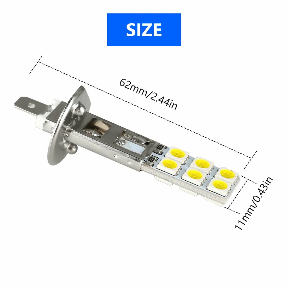 Beam Fog Lights H1 1800LM 2pcs Set H1-12SMD-5050 Headlight Kit LED 12A Super White 12V-24V 6000K Aluminum Bulbs