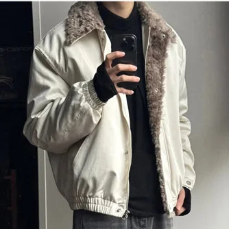 

Man Bomber Jacket Autumn Winter Patchwork Turn Down Collar Male Coat Streetwear Long Sleeve Zipper Versatile Men Outerwear
