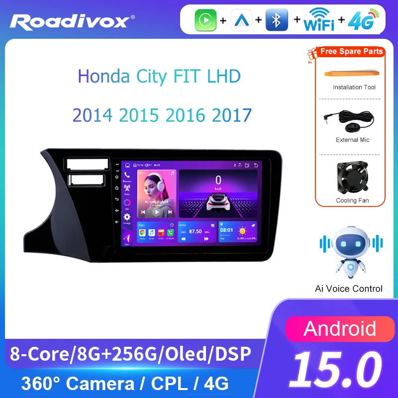 AI VOICE roadivox Android car radio for Honda City FIT LHD 2014 2017 stereo GPS Navigation video Multimedia Player  recorder