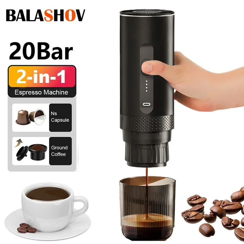 Cafetera Espresso eléctrica inalámbrica 2 en 1 para coche y hogar, cafetera portátil para acampar, cafetera de viaje en polvo cápsula