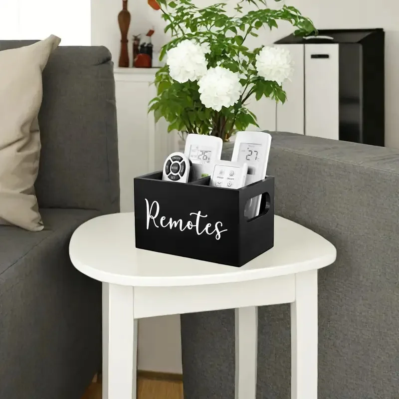 

Wooden Remote Control & Tea Bag Storage Box – Decorative Grid Organizer for Living Room Desktop