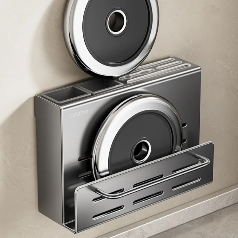 No-Drill Wall-Mounted Knife Stand Multifunctional Chopsticks & Cutting Board Holder Durable Kitchen Towel Organizer