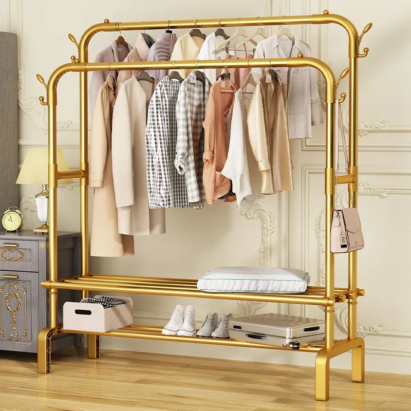 Pretty Multiple Wardrobe Clothes Rail Gold Shelf Bedroom Space Saving Drying Racks Skirt Hanging Appendiabiti Home Furniture