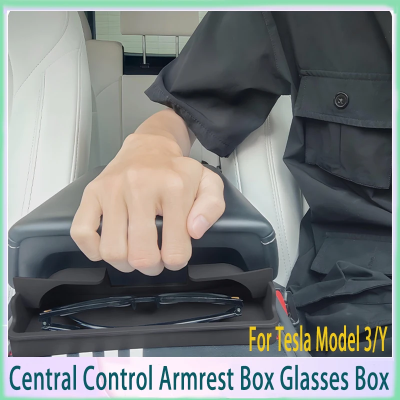 Model3 Central Control Armrest Box Glasses Pocket For Tesla Model 3/Y Accessories 2022 Car Glass Case Storage Casket Auto Parts