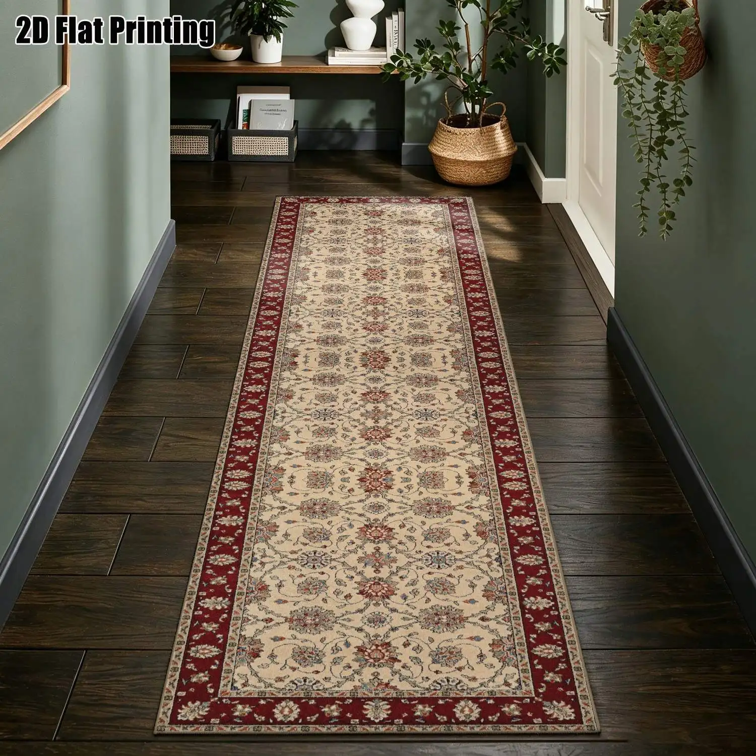 1Pc 2D Printed Long Strip Rugs: Retro Red-Brown Floral, European, Bohemian, Geometric Striped, Modern Minimalist Styles Machine Washable, Multi-Size, Ideal for Entrance, Hallway, Living Room, Bedroom Home Decor.