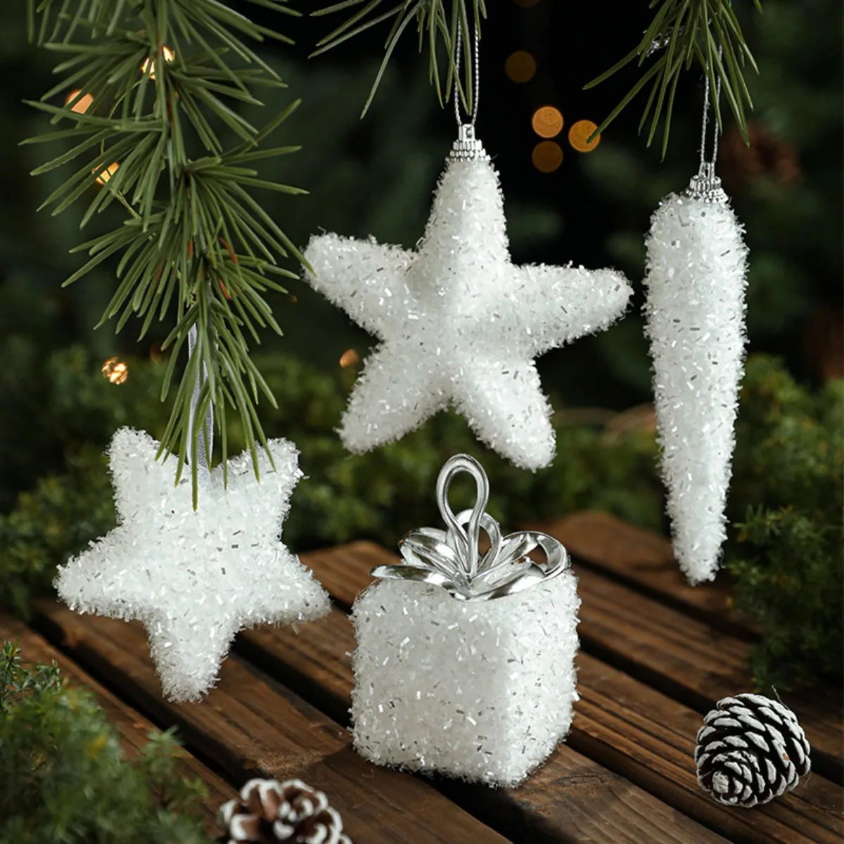 

Christmas Star Ornament Star of Glitter Five Pointed Christmas Tree Topper Glitter Ornament Plastic Nativity Stars Hanging Decor