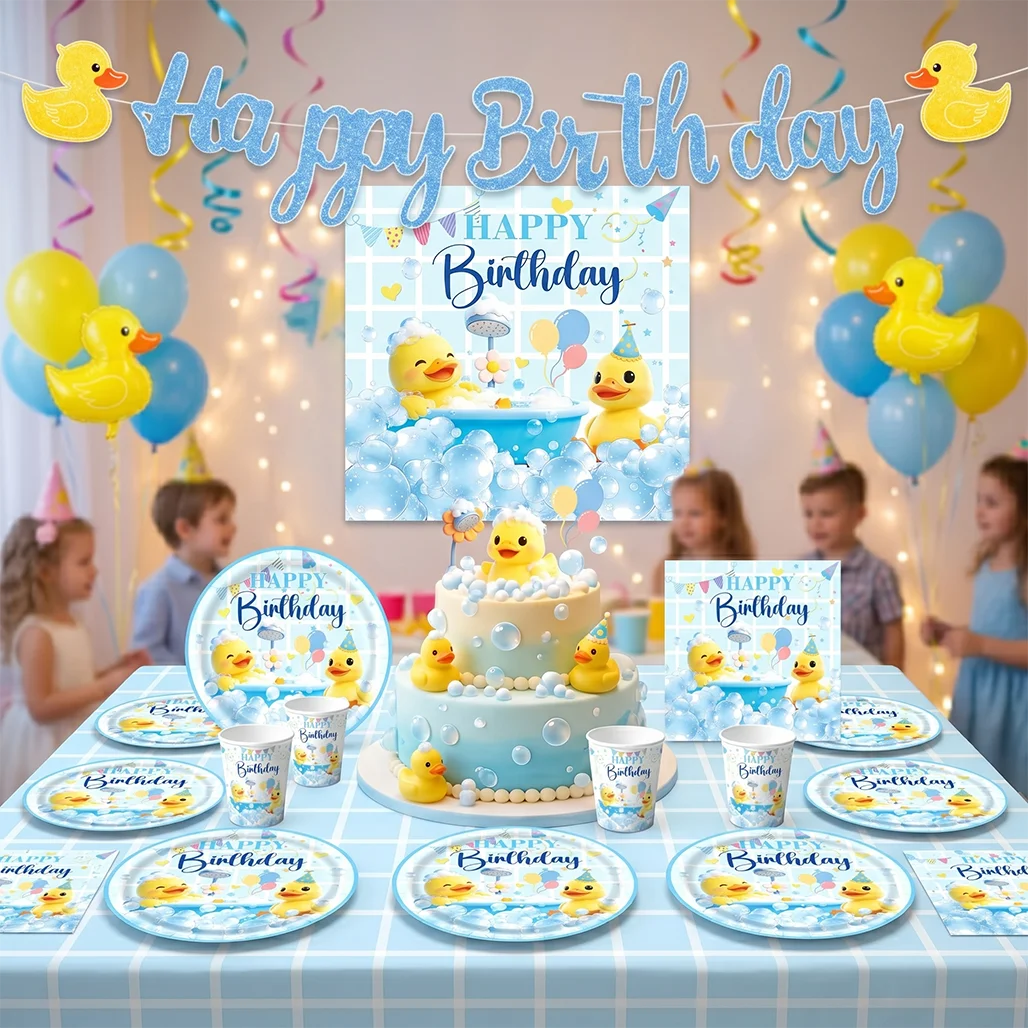 Niedliche Gelbe Gummi-Enten Baby-Shower-Party Dekorationen Papier-Tischgeschirr Teller Becher Banner Jungen Mädchen 1. Geburtstag Zubehör – Detail 6