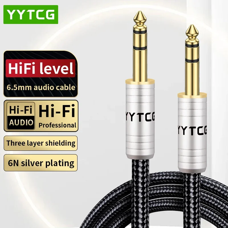 

6.5mm to 6.5mm Audio Cable for Speaker Amp Instrument Guitar 6.35 Jack Male to Male Hifi 6N Silver Plated Stereo Aux Cable