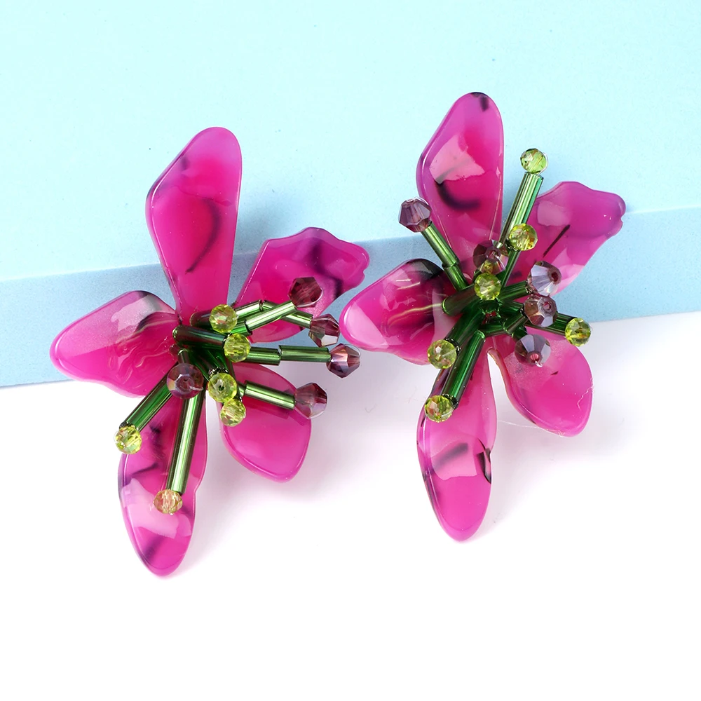 New Purple Acrylic Flower Earrings For Women High Quality Flower Earrings Fashion Jewelry Gift Wholesale