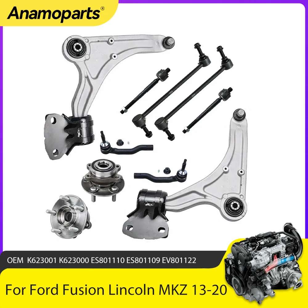 Chassis Parts Front Wheel Hub Bearings Front Lower Control Arm w/ Ball Joints Suspension Kit For Ford Fusion Lincoln MKZ 13-20