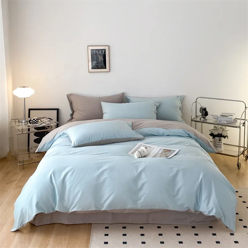 Solid Colour Duplex Cotton Three-piece Four-piece Set Light Luxury Solid Colour Comfortable Skin-friendly Fabric Bedding Set