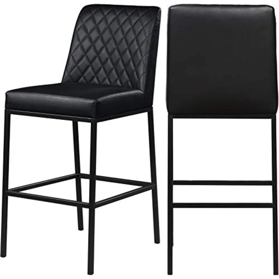

919Black-C Bryce Collection Modern Contemporary Vegan Leather Upholstered Barstool with Matte Black Metal Legs, Black, 18.5" W