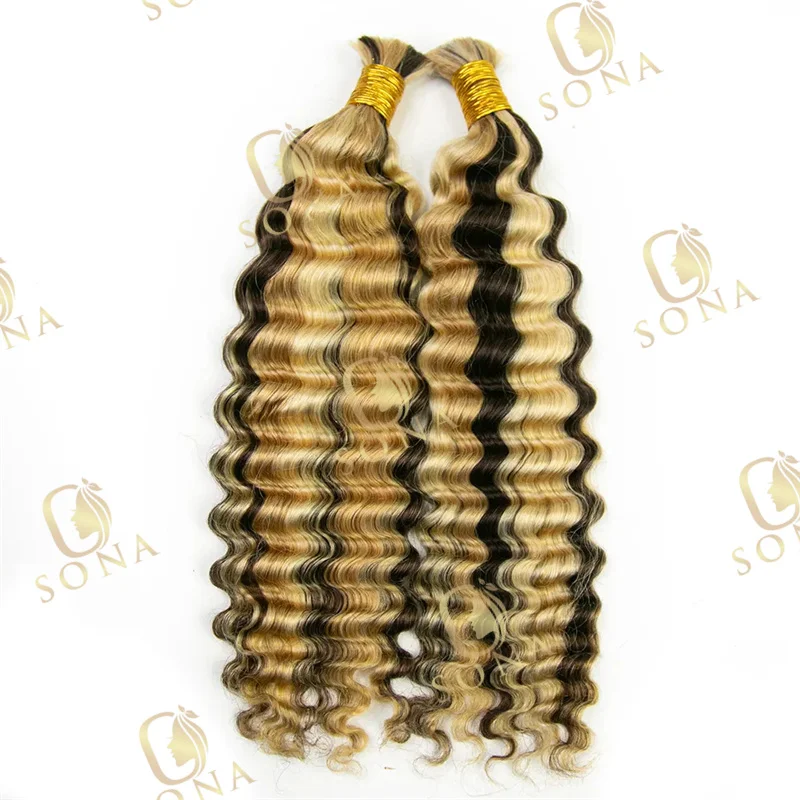 

P4/27/613 Highlight Piano Color Deep Wave Bulk Human Hair No Weft Brazilian Remy Hair For Braiding Boho Braids Hair Extensions