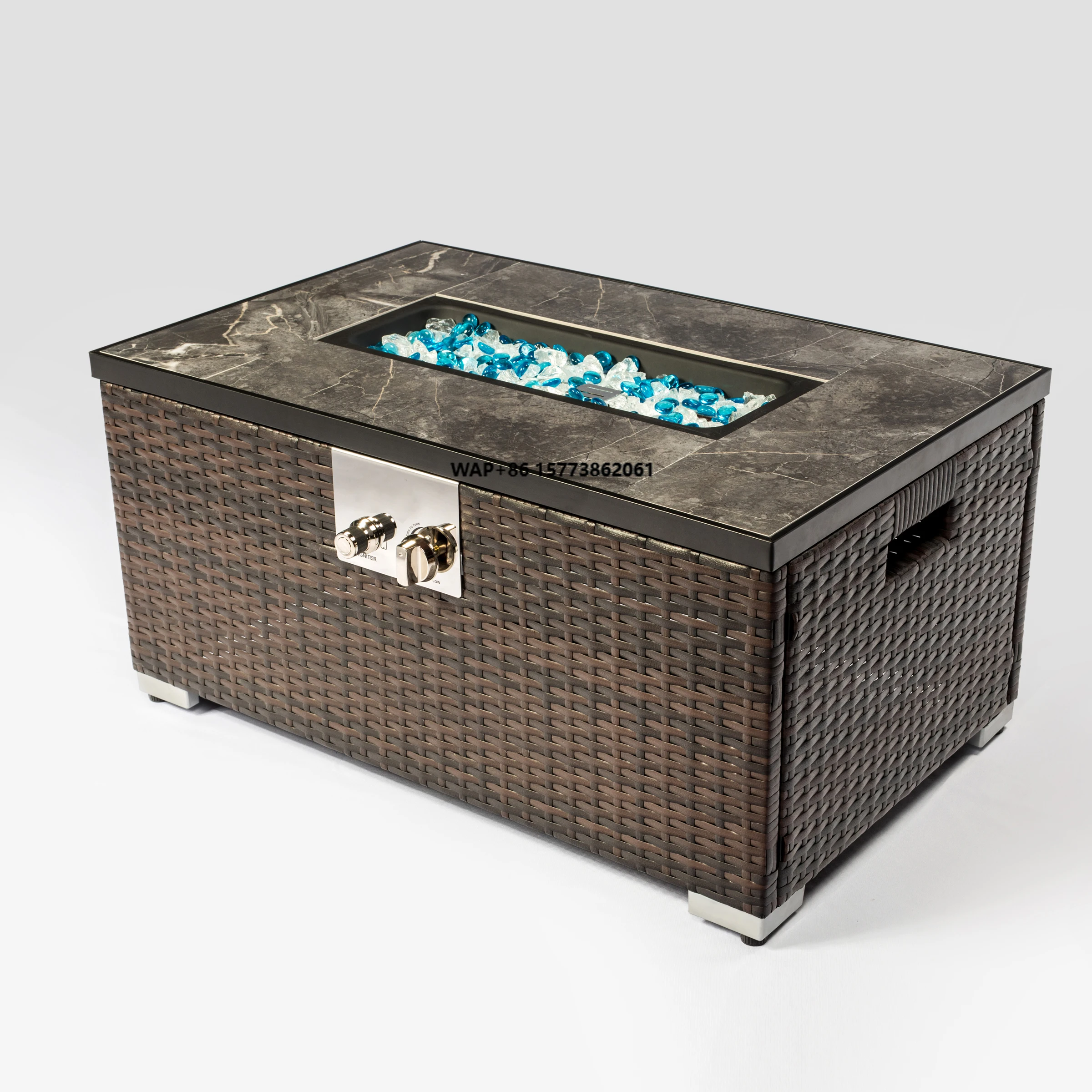 32 X 20 X 15 Inch Outdoor Fire Pit Rattan Fire Table With Tile Tabletop