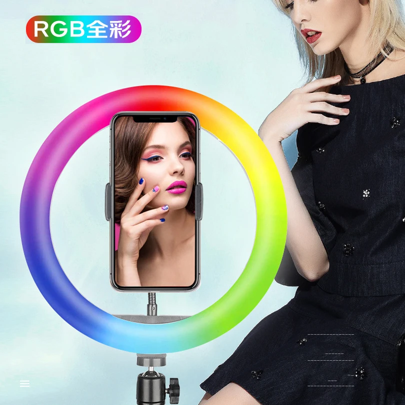 

RGB Ring Light Dimmable 10in 12in 14in 1/4 thread Selfie Lamp Photographic Lighting Studio Video Light For Live Make Up